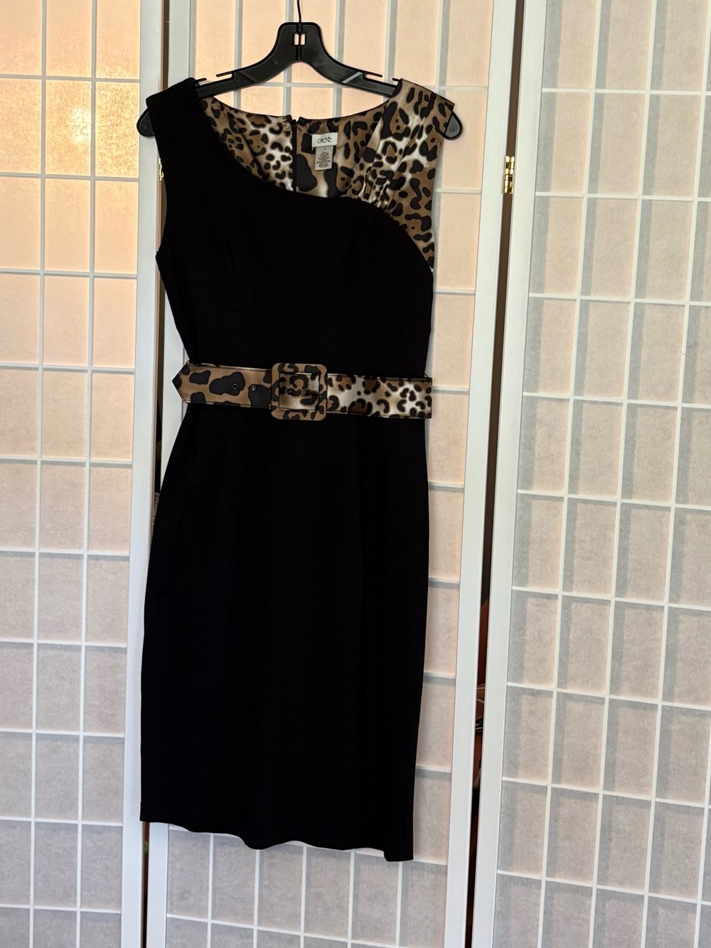 Cache Black Dress with Leopard Print Belt